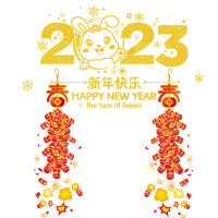 天时吉伽2023新年装饰橱窗贴画 金粉兔子新年快乐款