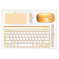 雅富仕 无线键盘鼠标套装(无线键盘+无线鼠标+笔+优盘+移动电源)商务公司礼品土豪金