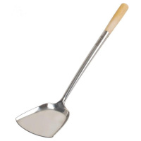 企采不锈钢大锅铲厨师铲子加厚无磁不锈钢锅铲酒店厨师铲子木柄长柄炒菜锅铲子木柄汤勺长柄手勺饭店打菜勺炒勺 1号 大号 木把