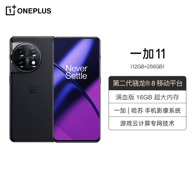 一加 11 12GB+256GB 无尽黑 5000mAh 超大电池 长寿版 100W 超级闪充 航天级金刚石散热系统 双环式对磁扬声器 全网通学生游戏拍照手机