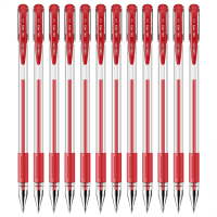 得力 中性笔0.5 经典办公笔类 碳素水笔商务签字笔 考试专用笔走珠笔 学生文具用品 红色 子弹头[经典款] 12支盒装