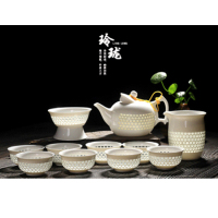 拓牌 10头蜂巢玲珑-金线 玲珑瓷蜂巢整套陶瓷茶具10头 起订量15套