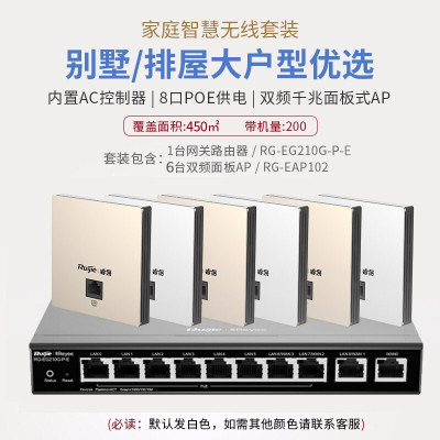 锐捷(Ruijie) 千兆面板AP全屋WiFi套装 无线mesh组网分布式路由 别墅酒店企业大户型 8口千兆一体机(升级款)+千兆面板AP*6