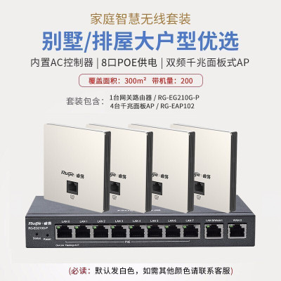 锐捷(Ruijie)千兆面板AP全屋WiFi套装 无线mesh组网分布式路由 别墅酒店企业大户型8口千兆一体机+千兆面板AP*4