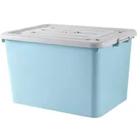 汇银达(HUIYINDA)储物箱 塑料带滑轮车 整理箱带盖子30L蓝色 48*35*29