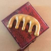 五齿金丝绿檀按摩梳檀木梳批发经络梳加厚防静电绿檀礼盒装按摩梳