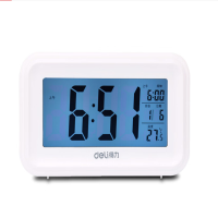 得力(deli)8801 闹钟 大屏幕多功能夜光数显电子闹钟 白色