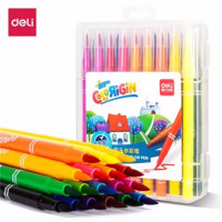 得力(deli) 软头水彩笔套装软头可水洗涂鸦笔彩色画画幼儿园儿童彩笔 (18色)软笔头水彩笔70682 2盒