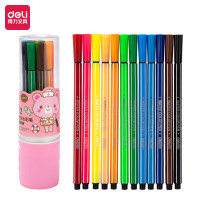 得力(deli)水彩笔可水洗水彩笔大容量印章水彩笔涂鸦绘画笔套彩色填色笔画画笔 粉色 12色 70652