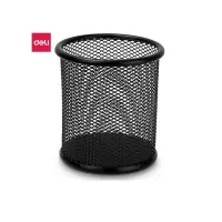 得力(deli) 黑色 金属网纹圆形笔筒 办公用品9172