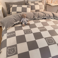 灰格熊 A面全棉B版牛奶绒四件套床单款2.0*2.3米 灰色