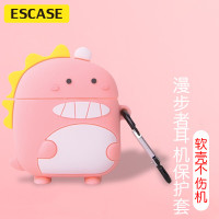 ESCASE 漫步者Lollipods/plus耳机保护套 无线蓝牙耳机套硅胶不沾灰潮牌卡通创意收纳盒带挂钩 粉色小恐龙