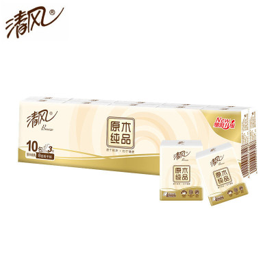清风原木手帕纸3层加厚8片1条10包卫生纸巾面巾纸抽纸餐巾纸小包式随身装迷你型 [1条10包体验装]