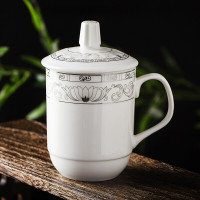陶相惠 玉莲 茶杯 陶瓷杯办公杯会议杯带盖 白色 约350ml 一个装