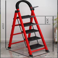 曙亮梯子 家用 人字梯 工程梯折叠 碳钢加厚 楼梯 红色五步梯
