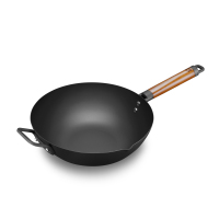 三禾新不锈铁锅CTN3205-5实木盖30cm无涂层家用圆底炒菜锅电磁炉燃气通用