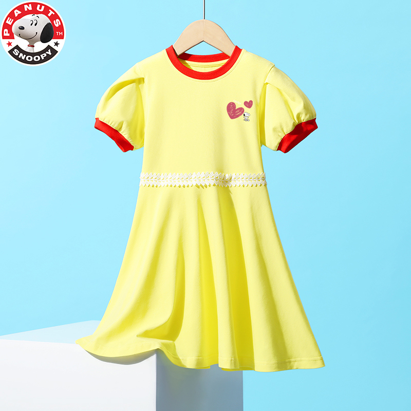 史努比(SNOOPY)女童裙子夏季儿童短袖连衣裙新款小女孩韩版泡泡袖公主裙子 GBF