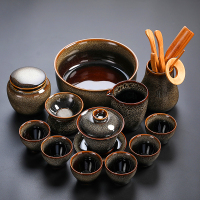 茶具套装陶瓷渐变泡茶壶盖碗茶杯窑变豹纹 17豹纹白13头碗洗罐六