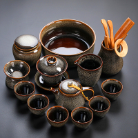 茶具套装陶瓷渐变泡茶壶盖碗茶杯窑变豹纹 20豹纹白14头碗壶洗罐六