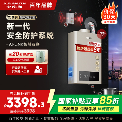 史密斯 13升燃气热水器 热交换器8年包换 防CO中毒 APP智慧互联主动服务 JSQ26-TM5Wi(天然气)