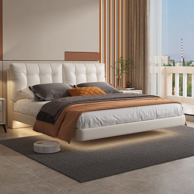 梵宜 意式极简布艺双人床悬浮床现代简约轻奢主卧网红奶油悬空床