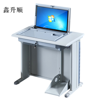 鑫升顺单人翻转电脑桌双人培训桌学校多媒体教室考试桌机房嵌入式学生桌081灰白色单人(不含显示器)