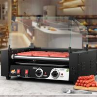 MIKA 商用小型烤香肠机 台湾热狗机全自动 淀粉肠摆摊机器 ASQ-005B 5棍/玻璃罩/带门 香肠机