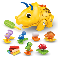 勾勾手(GOUGOUSHOU)儿童过家家玩具橡皮泥拼装恐龙DIY模具玩具男女孩生日礼物 拼装三角龙-黄色(配6色彩泥)