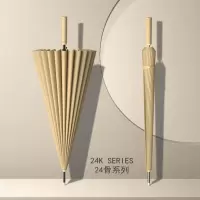 嘉创优品 长柄直杆伞 家用大号加固结实抗风暴雨专用伞24骨手动 卡其色
