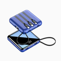 慈慈 充电宝超大容量自带线2万毫安三合一迷你超薄小巧便携 蓝色