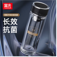 富光(FUGUANG) 铭成抗菌玻璃杯 双层大容量水杯高档商务泡茶车载便携杯子隔热茶杯子 G2213-SH-400 jh