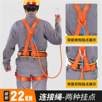 LION 安全绳高空作业绳 高空作业安全带 电工保险带 全身式五点式 TE单小钩1.8米