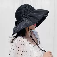 黑色黑胶太阳帽女夏季新款遮阳防晒防紫外线渔夫帽子遮脸遮阳百搭