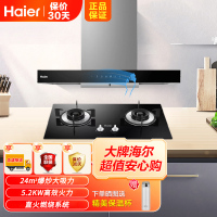 海尔(Haier)欧式抽吸油烟机24m³大吸力挥手智控热熔洗烟机+5.2KW大火力猛火灶天然气烟灶套装