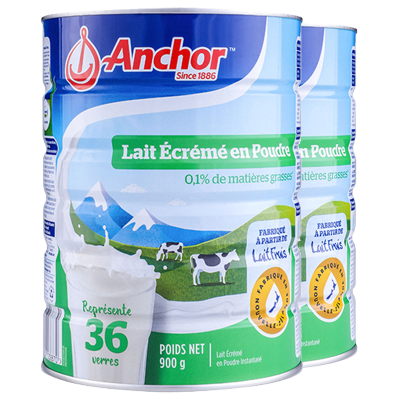 安佳(Anchor)脱脂高钙成人奶粉 900g/罐 2罐装 进口奶粉 学生奶粉 新西兰进口