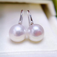 EZYYJ-5淡水白色珍珠高跟鞋银耳钩11-12mm