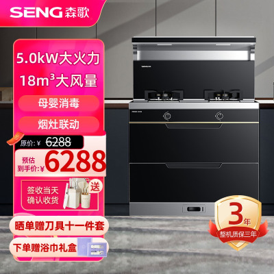 Seng/森歌F30集成灶家用消毒柜一体灶外观美 大容量105L二星级定制一气一电电磁炉集成灶