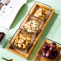 ORVIKAN 点心盘欧式简约玻璃水果盘方形收纳盒零食糖果家用客厅带托盘三格