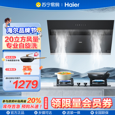 海尔(Haier)抽油烟机CXW-219-C2903 侧吸式 20爆炒大吸力 一级能效 触控 家用 海尔厨房电器