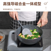 康巴赫煎炒锅26cm麦饭石色不粘锅双向导流口不挂壁配硅胶铲滤油架电磁炉燃气灶通用 26cm煎炒锅+硅胶铲+滤油架