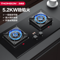 THOMSON法国汤姆逊家用台式嵌入式燃气灶具 5.2kW天然气大火力双眼定时灶 一级能效 移动开孔 AZL1玻璃款