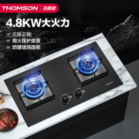 HOMSON法国汤姆逊家用台式嵌入式燃气灶具 4.8kW液化气大火力双眼灶 加厚钢化玻璃 一级能效 方灶圆灶 AZL2