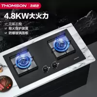 HOMSON法国汤姆逊家用台式嵌入式燃气灶具 4.8kW液化气大火力双眼灶 加厚钢化玻璃 一级能效 方灶圆灶 AZL2