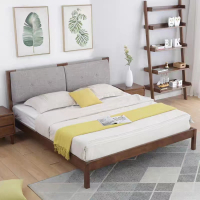 方解实(FANGJIESHI)单身公寓家具橡胶木床胡桃木色原木色双色可选1.2米