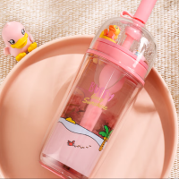 face小黄鸭水杯女高颜值Tritan微景观吸管杯子 粉色260ml