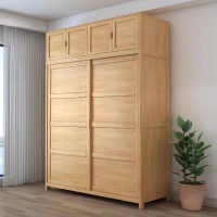 方解实(FANGJIESHI)北欧实木衣柜推拉门现代简约储物大衣橱卧室衣帽柜1.8米加顶