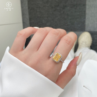 澄丽 S925银冰花切8A高碳钻圆锆全包长方形黄色主石高碳钻