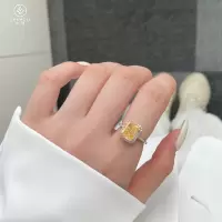 澄丽 S925银冰花切8A高碳钻圆锆全包长方形黄色主石高碳钻