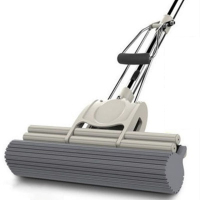 大号不锈钢滚轮式胶棉吸水海绵免手洗挤水拖把家用 灰色 双排-28cm(共1头)