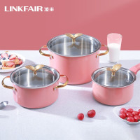 凌丰(LINKFAIR)304不锈钢汤锅煲汤锅家用电磁炉煤气炉通用 18cm(粉橘)LFNG-XR18DC05 1个